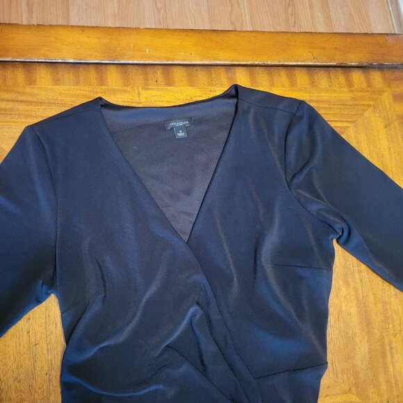 Ann Taylor Black Wrap Top Dress with Gathered Banding at Waist - Picture 4 of 14